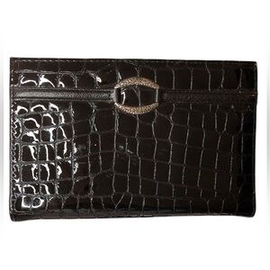 Brighton Jetson Folio Crocodile Embossed Patent Leather Travel Passport Wallet.
